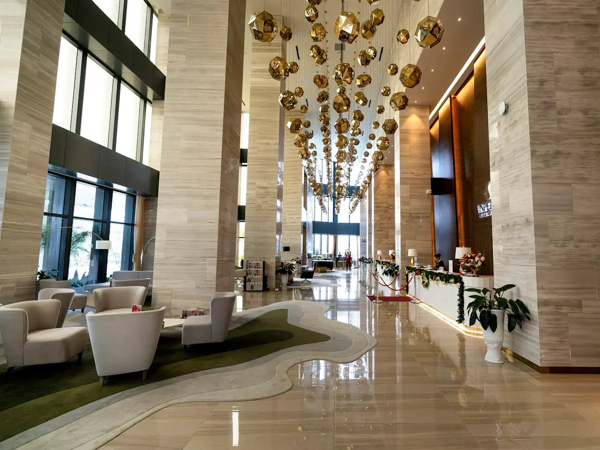 Hotel lobby with natural light for the concept hospitality brand